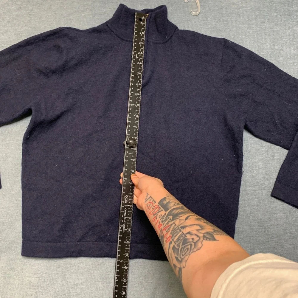 Davis & Squire Sweater Mens XL Navy Blue Extra Fine Merino Quarter Zip Mock Neck